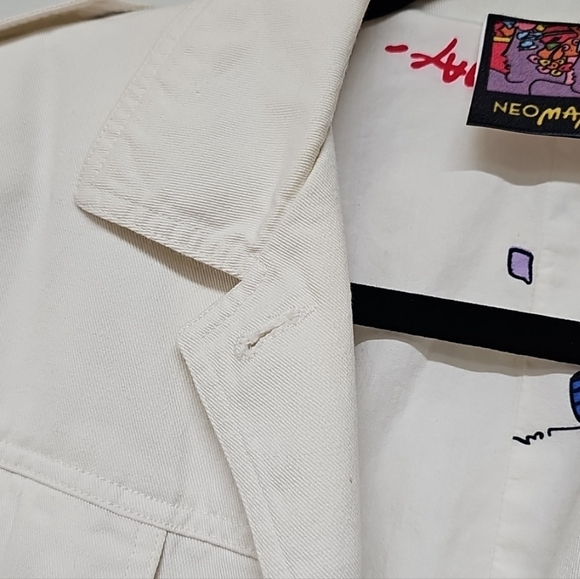 Vtg 80s Neo Max White Denim Jacket, Artistic Appliques, Size 10, *READ Descript* - Picture 4 of 16